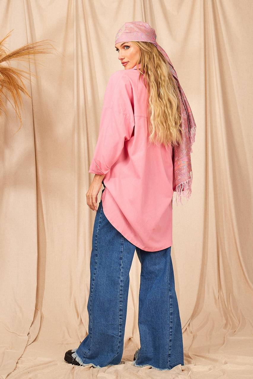 Yacamim Pink Square Button Oversized Shirt