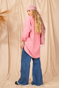 Yacamim Pink Square Button Oversized Shirt