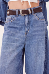 Dark Brown Leather Belt with Metallic Buckle Yacamim #988