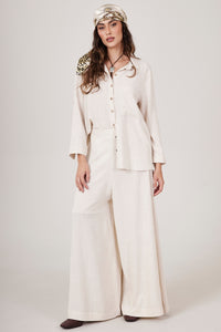 Yacamim A1 Plain Beige Wide-Leg Trousers Without Pockets