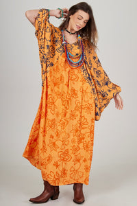 Yacamim C24 Orange Long Dress Lotus Flower Patchwork