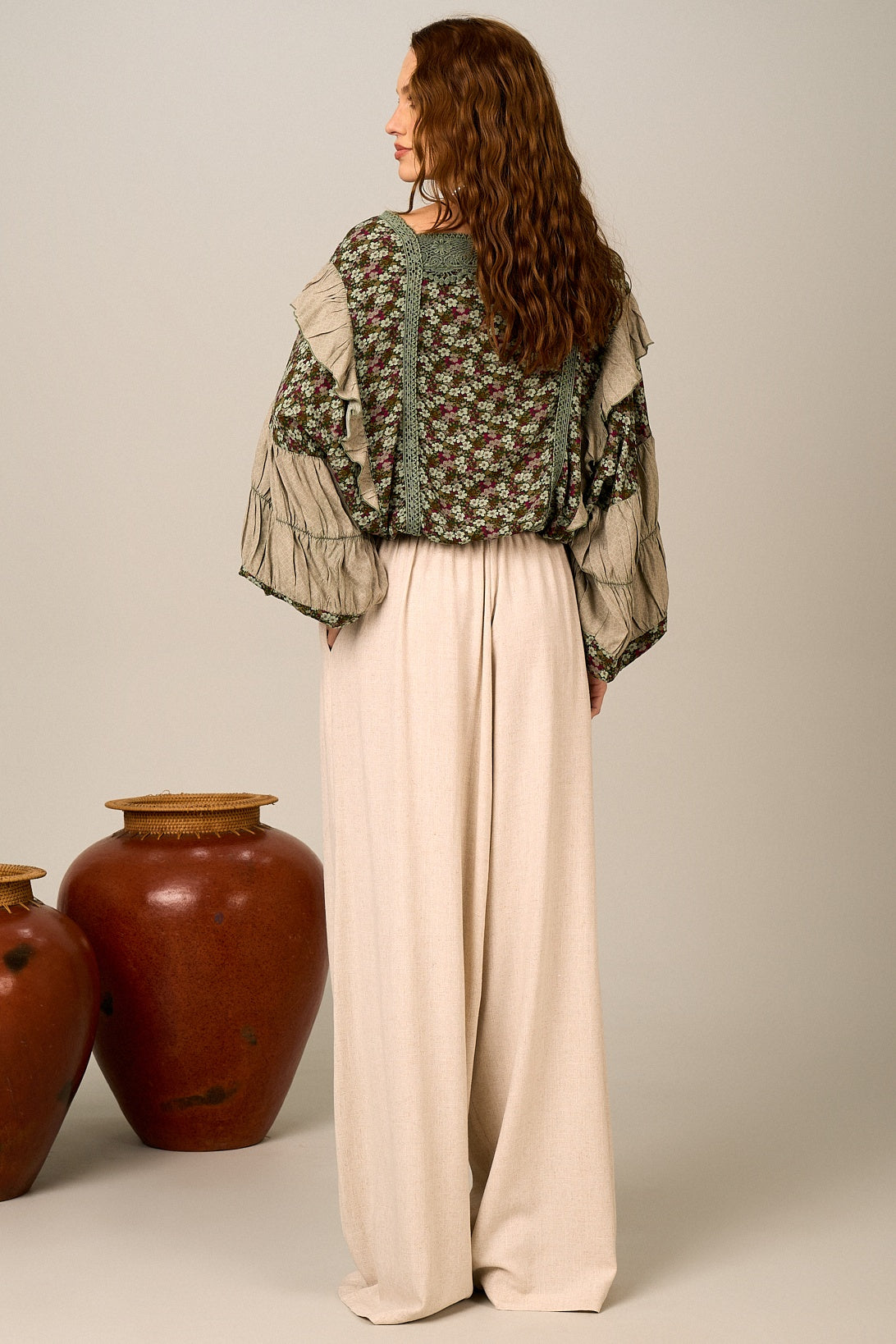 Yacamim I5 Natural Beige Linen Harem Pants