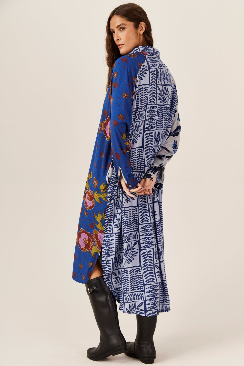 Light and Dark Blue Long Chemise Patchwork Yacamim M4