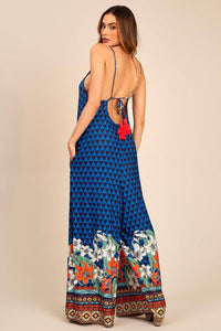 Yacamim O6 Blue and Black Geometric Print Jumpsuit with Pockets