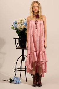 Yacamim Women's Mullet Broderie Dress with Embroidered Flowers Rosé D8