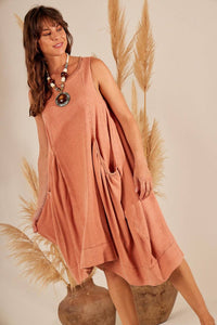 Yacamim Terracotta Sleeveless Linen Mini Dress