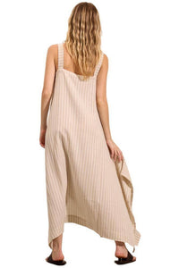 Yacamim Striped Beige Linen Midi Dress