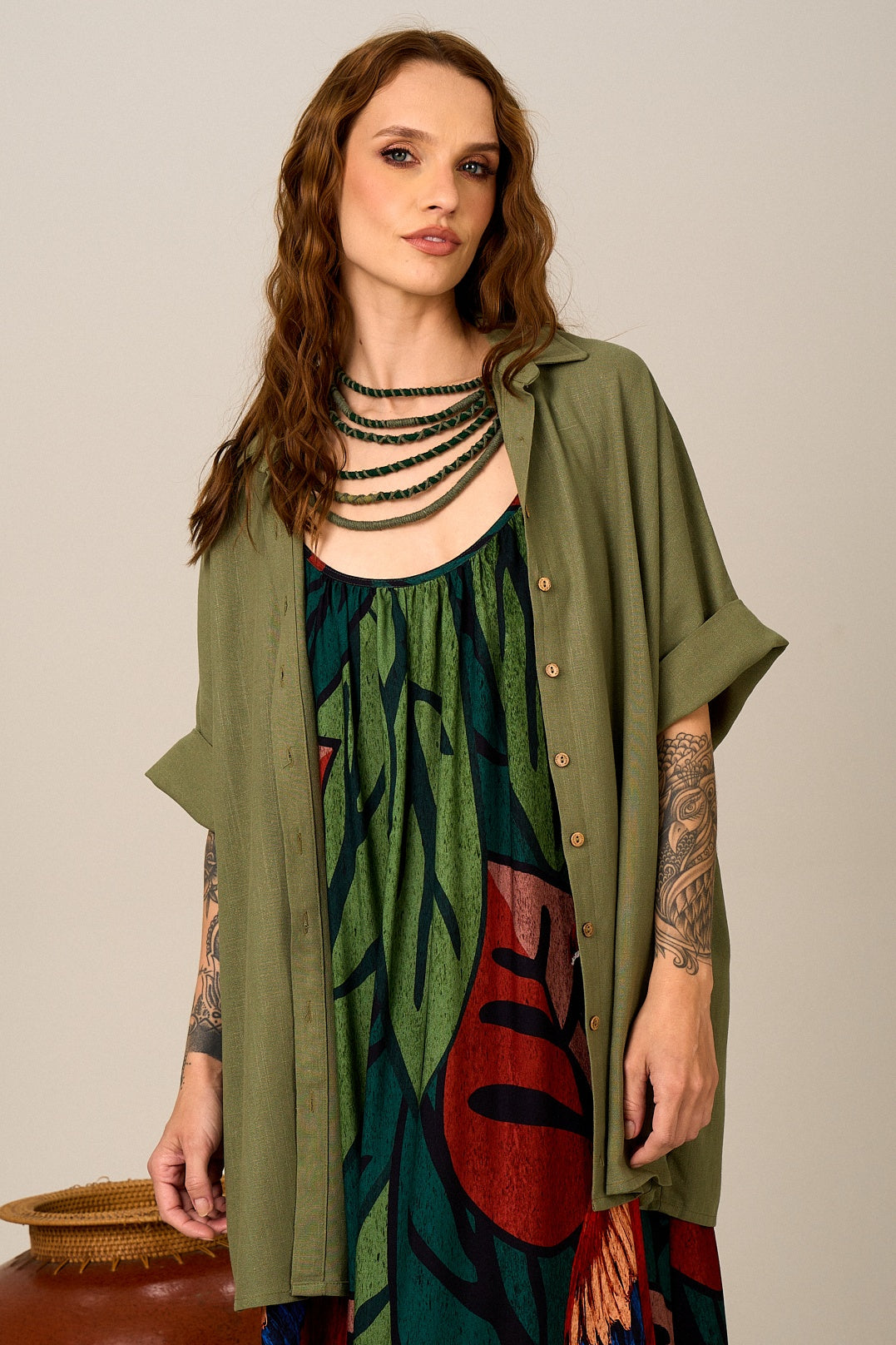 Yacamim Military Green Linen Shirt A16