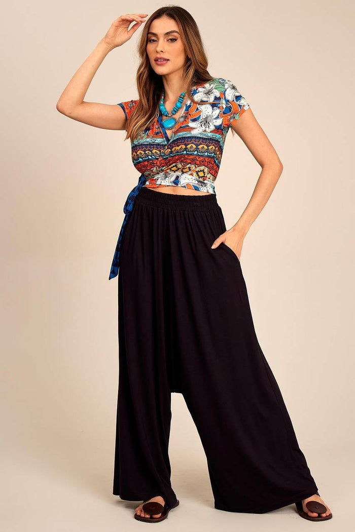 Yacamim Black Harem Pants with Elastic Waistband