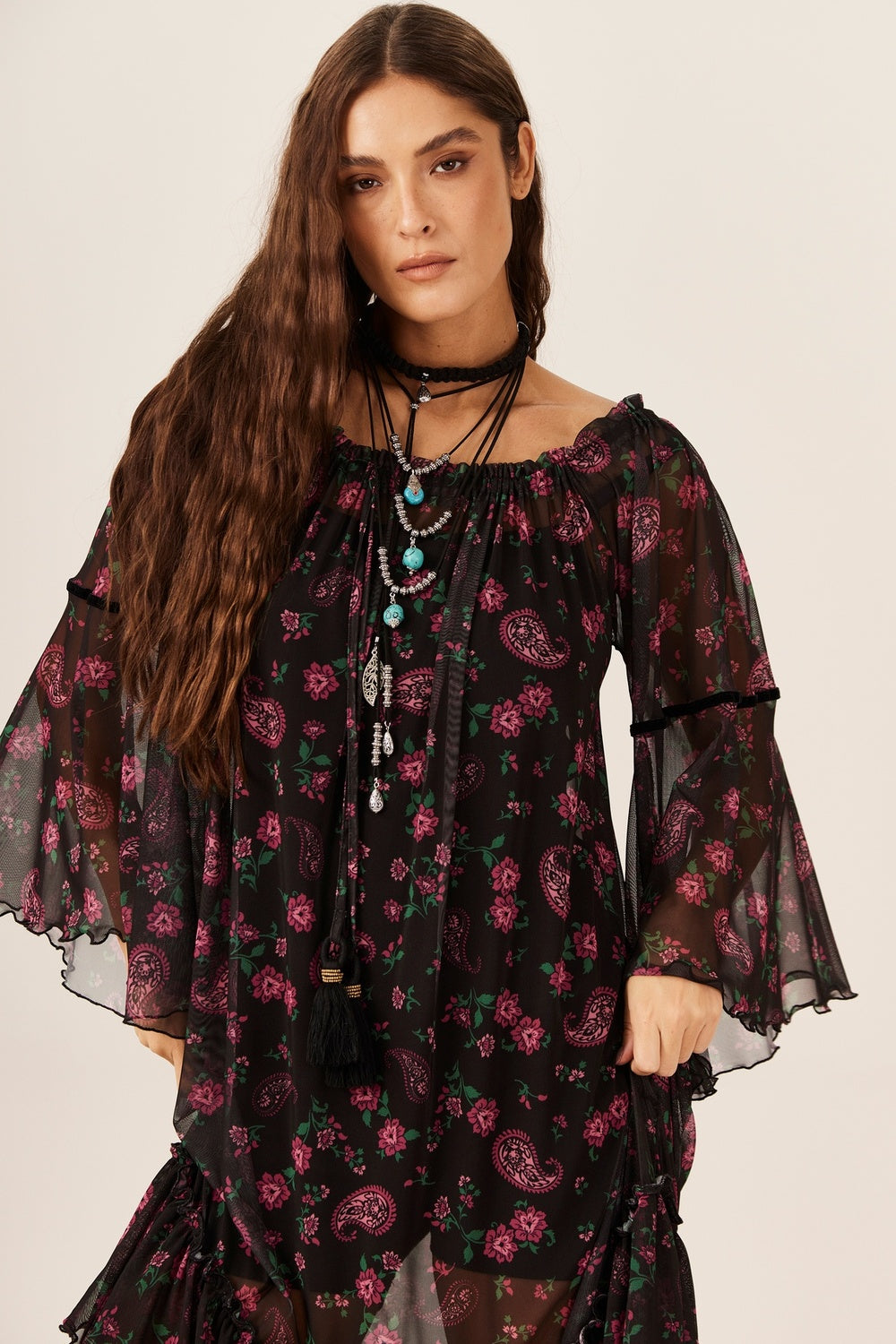 Yacamim E5 Gypsy Long Dress with Paisley Tulle