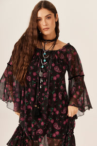 Yacamim E5 Gypsy Long Dress with Paisley Tulle