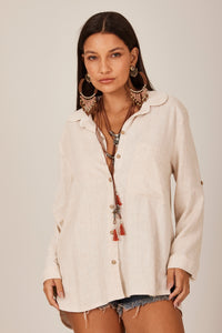 Yacamim A7 Basic Beige Linen Shirt