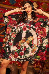 Loose Tunic 3/4 Sleeves Exclusive Print Peace Love Yacamim