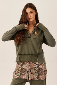 Blusa De Moletom Com Capuz Bolso Canguru Verde Yacamim T3