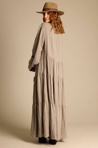 Yacamim Long Linen 3 Tier Dress in Green E20