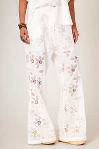 Yacamim I9 White Broderie Lined Flare Pants