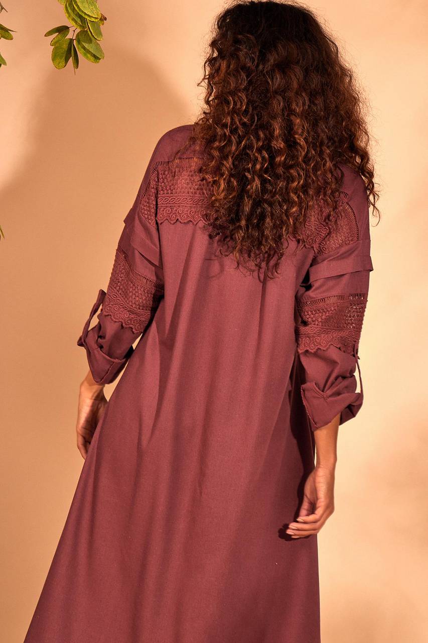 Yacamim Wine Mullet Shirt with Lace