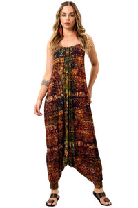 Harem Jumpsuit with Straps and Pockets Digital Batik Print Yacamim