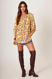 Yacamim Yellow Wide Cashmere Print Blouse B4