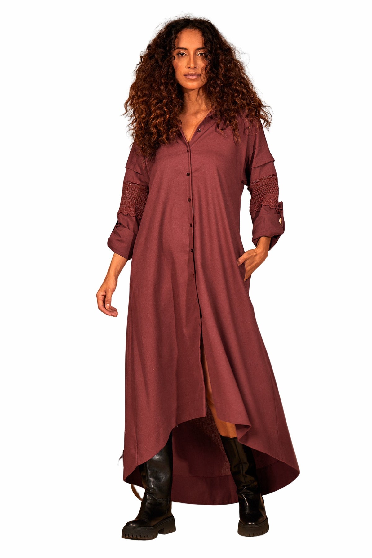 Yacamim Wine Mullet Shirt with Lace
