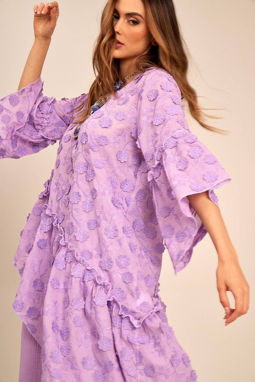 Yacamim Lilac 3/8 Sleeve Crossover Tunic B6