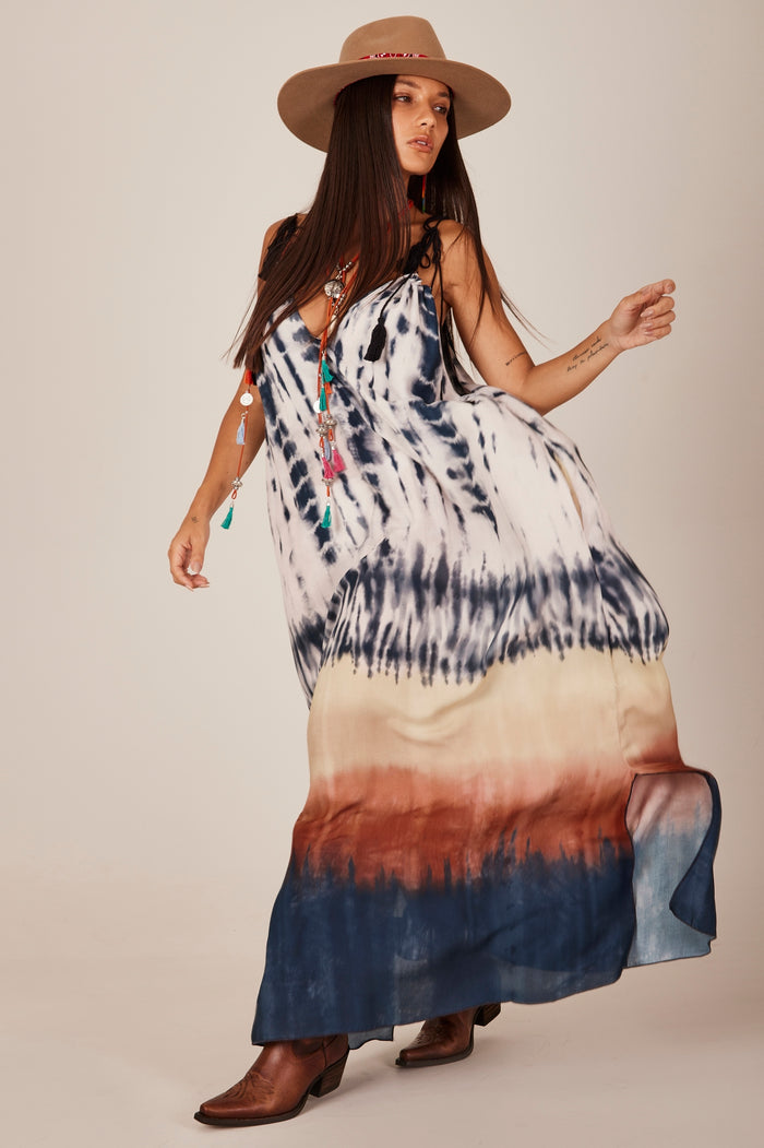 Yacamim D7 Wide Digital Tie Dye Long Dress with Straps