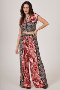 Yacamim A26 Paisley Print Wide-Leg Pants