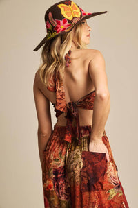 Yacamim Brown Printed Palazzo Pants with Elastic Waistband -i2