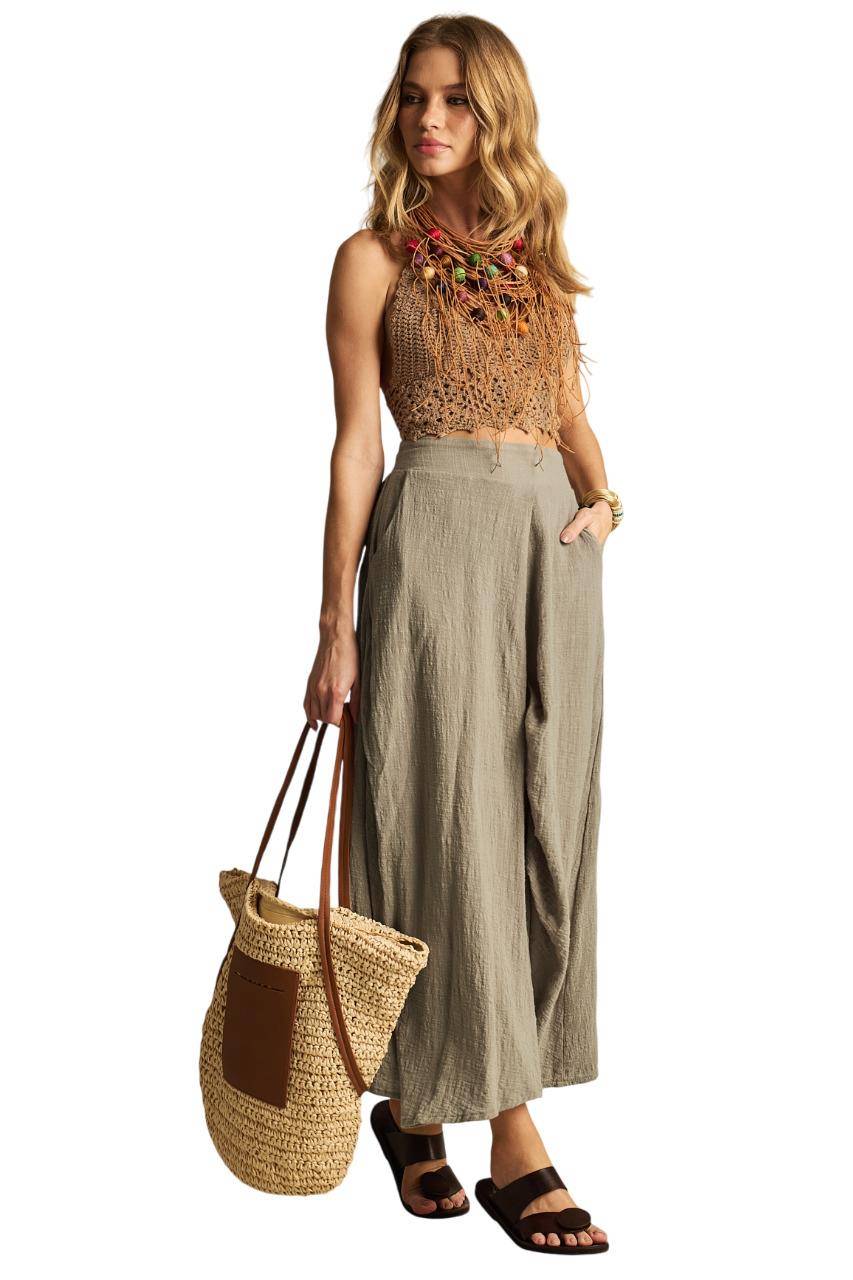 Yacamim Green Midi Skirt With Pockets