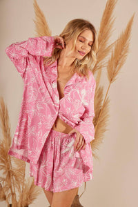 Yacamim Light Pink Printed Shirt and Shorts Pajama Set