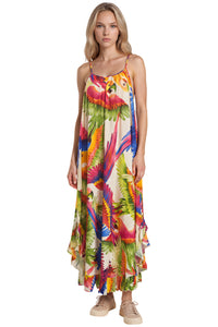 Vestido Midi Com Alças Reguláveis Bege Estampado Yacamim D30