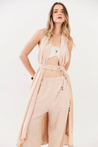 Yacamim I6 Sleeveless Halter Dark Beige Kimono