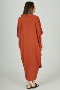 Yacamim Terracotta Viscose-Linen Midi Shirt L5
