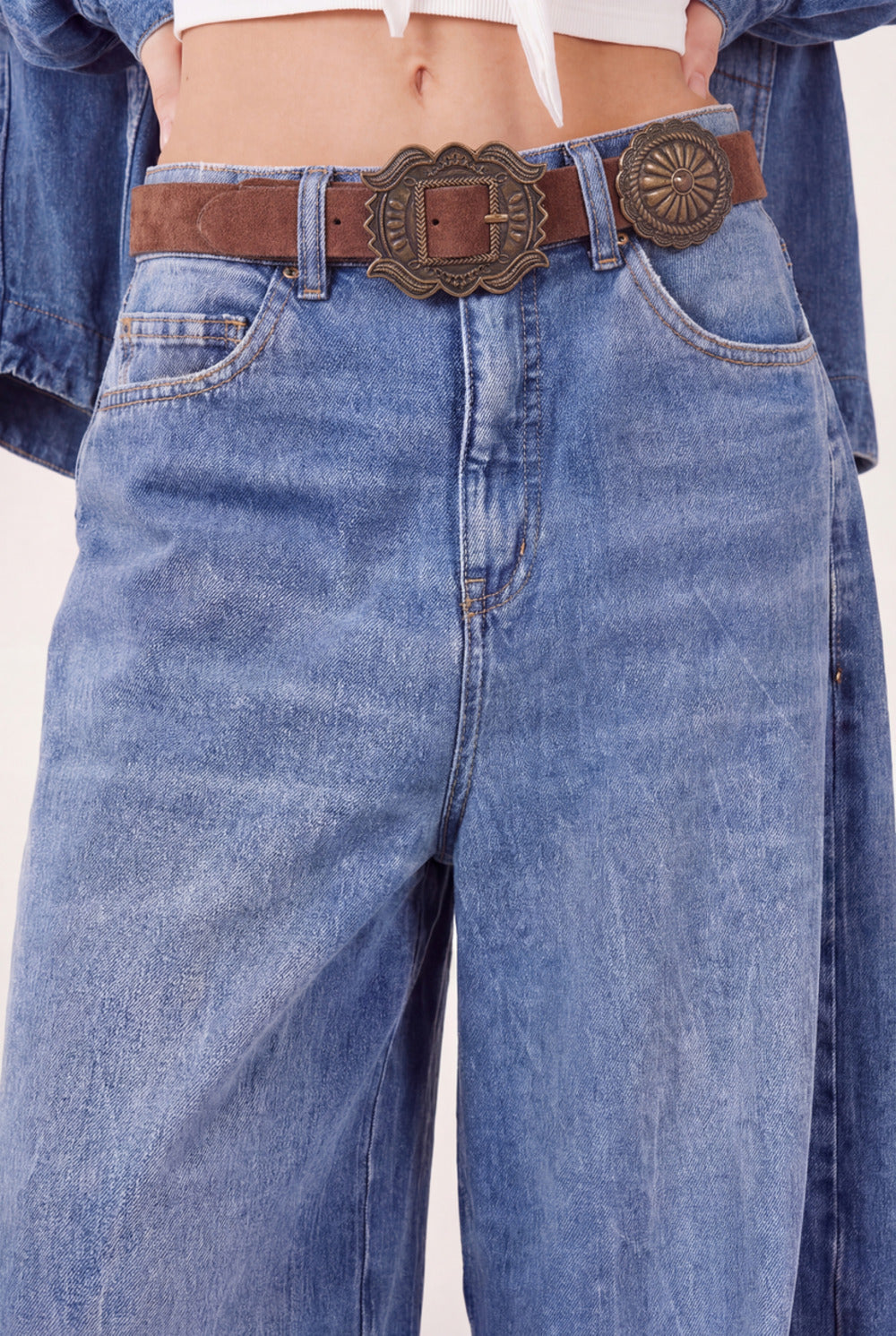 Yacamim Brown Leather Belt with Old Gold Buckle #979