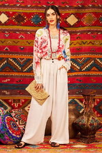 Yacamim Light Beige Sarouel Palazzo Pants with Pockets