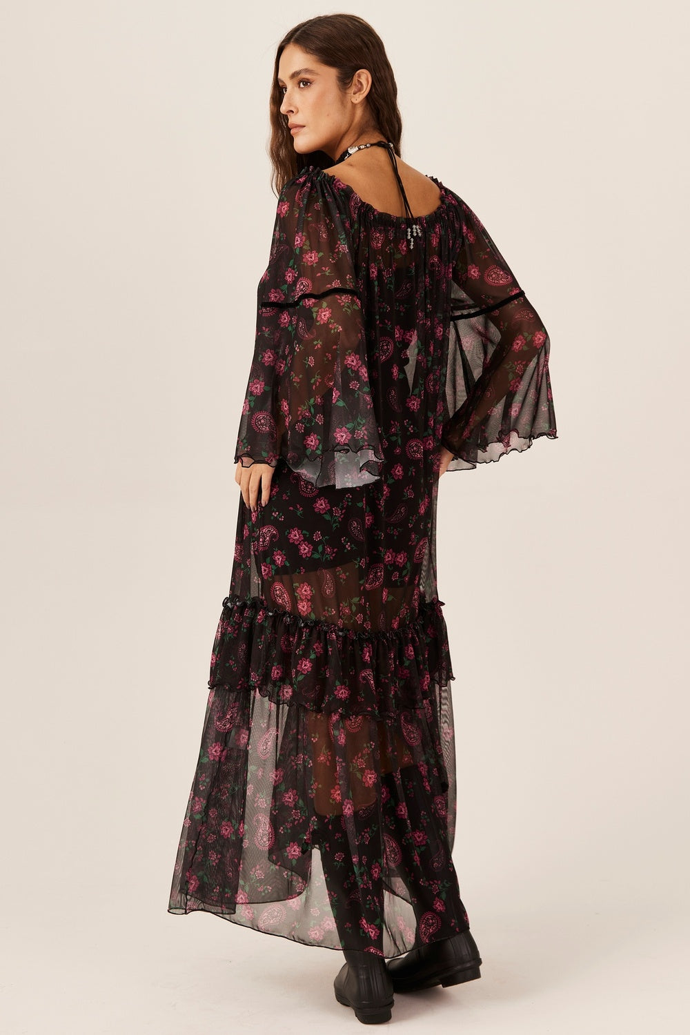 Yacamim E5 Gypsy Long Dress with Paisley Tulle