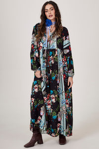 Yacamim D1 Black Paisley Print Long Dress