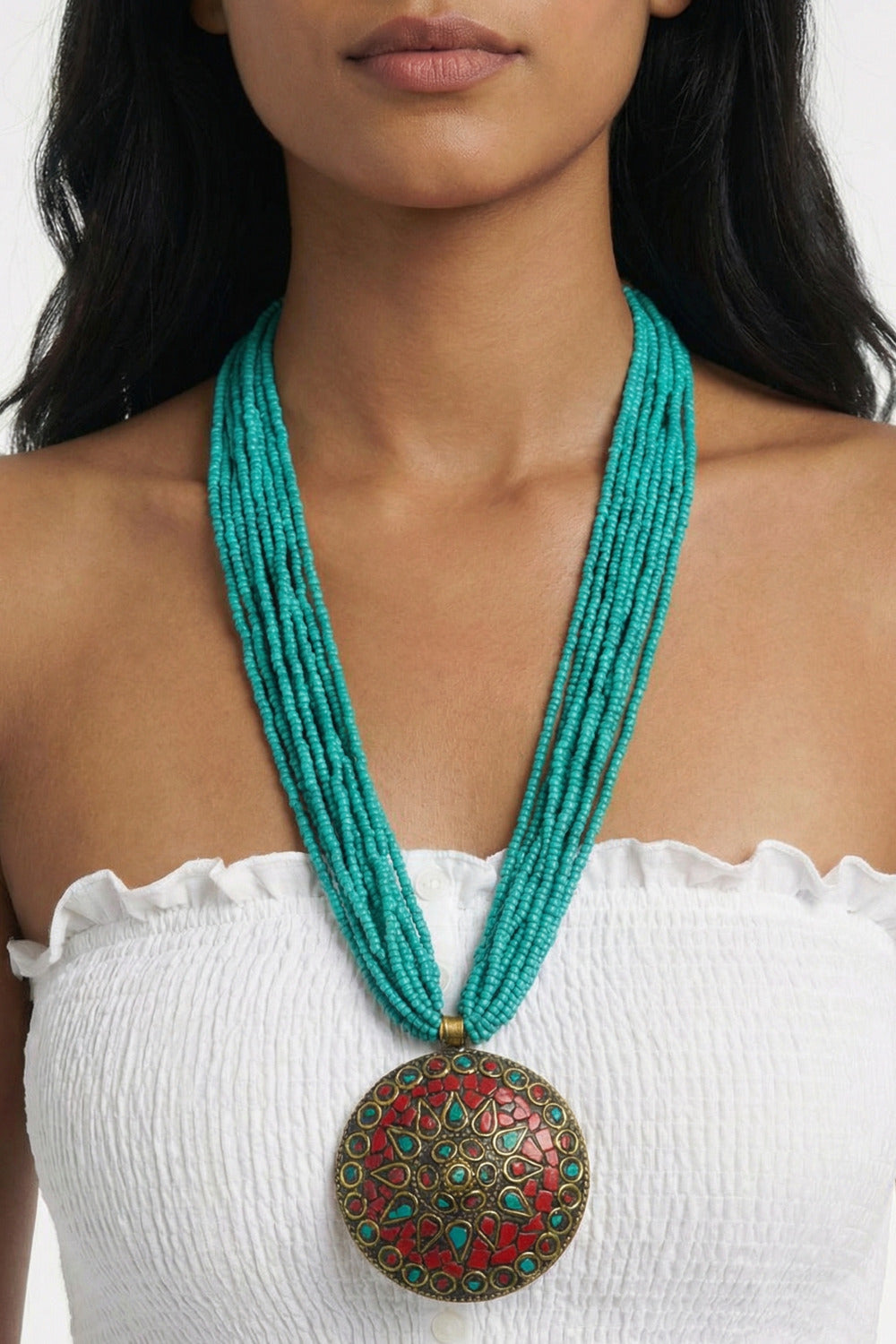 Yacamim #824 Handmade Green Beaded Necklace