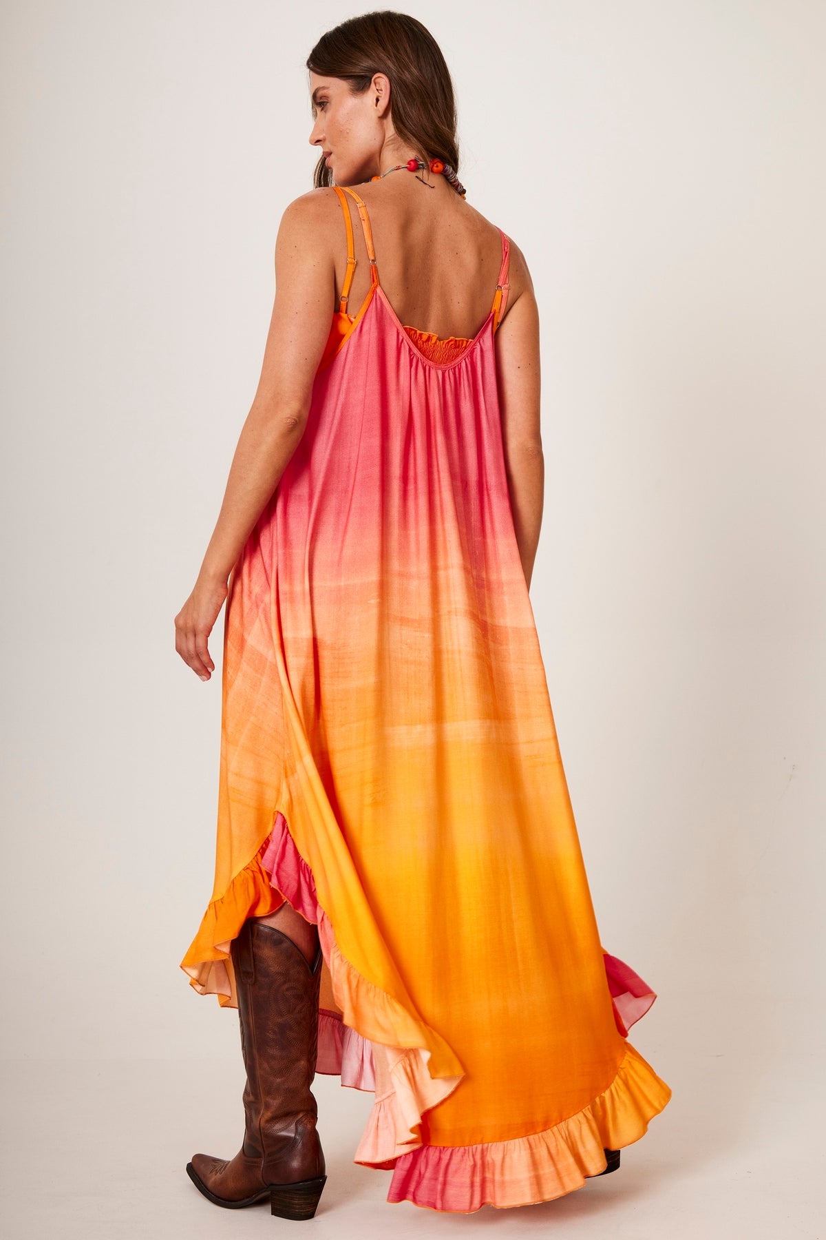 Yacamim D16 Pink and Orange Ombre Midi Slip Dress