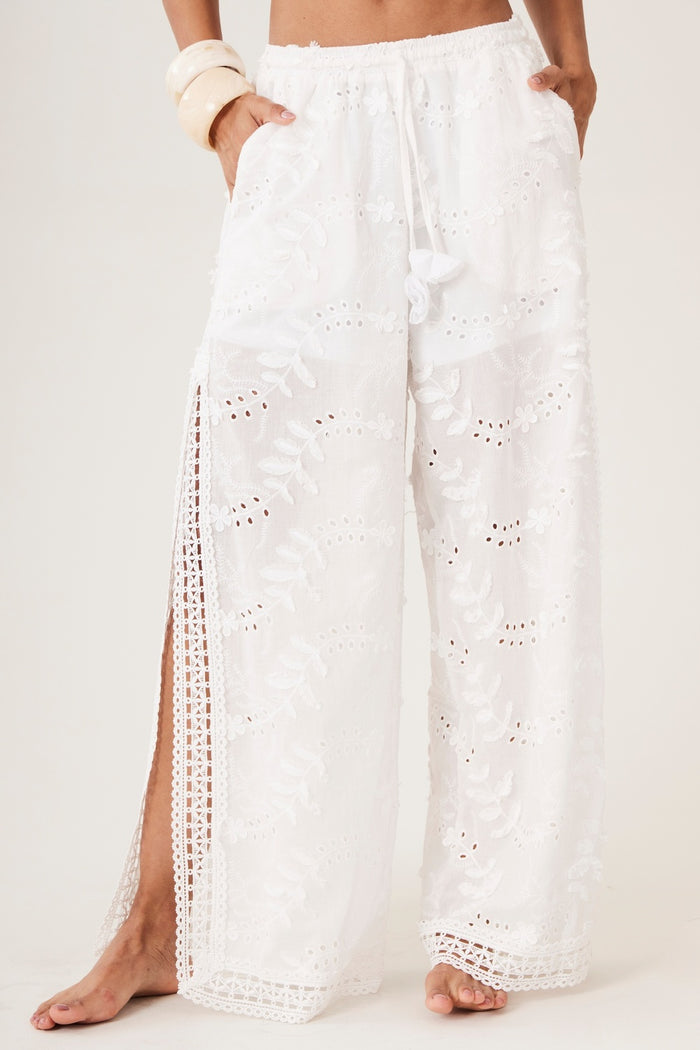 Yacamim H1 White Broderie Trousers with Lace