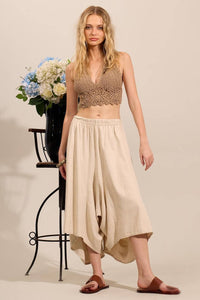 Yacamim Beige High-Waisted Pantacourt Trousers