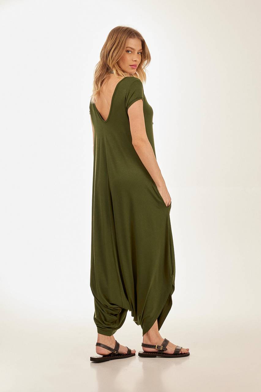 Yacamim Dark Green Plain Sarouel Jumpsuit