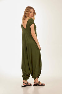 Yacamim Dark Green Plain Sarouel Jumpsuit