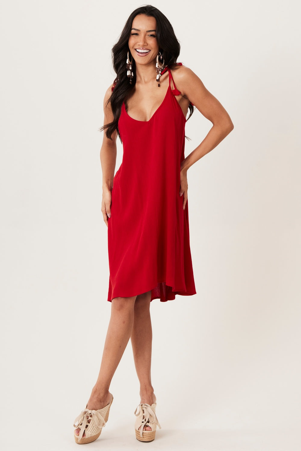 Yacamim Red Short Dress with Tie Straps E1