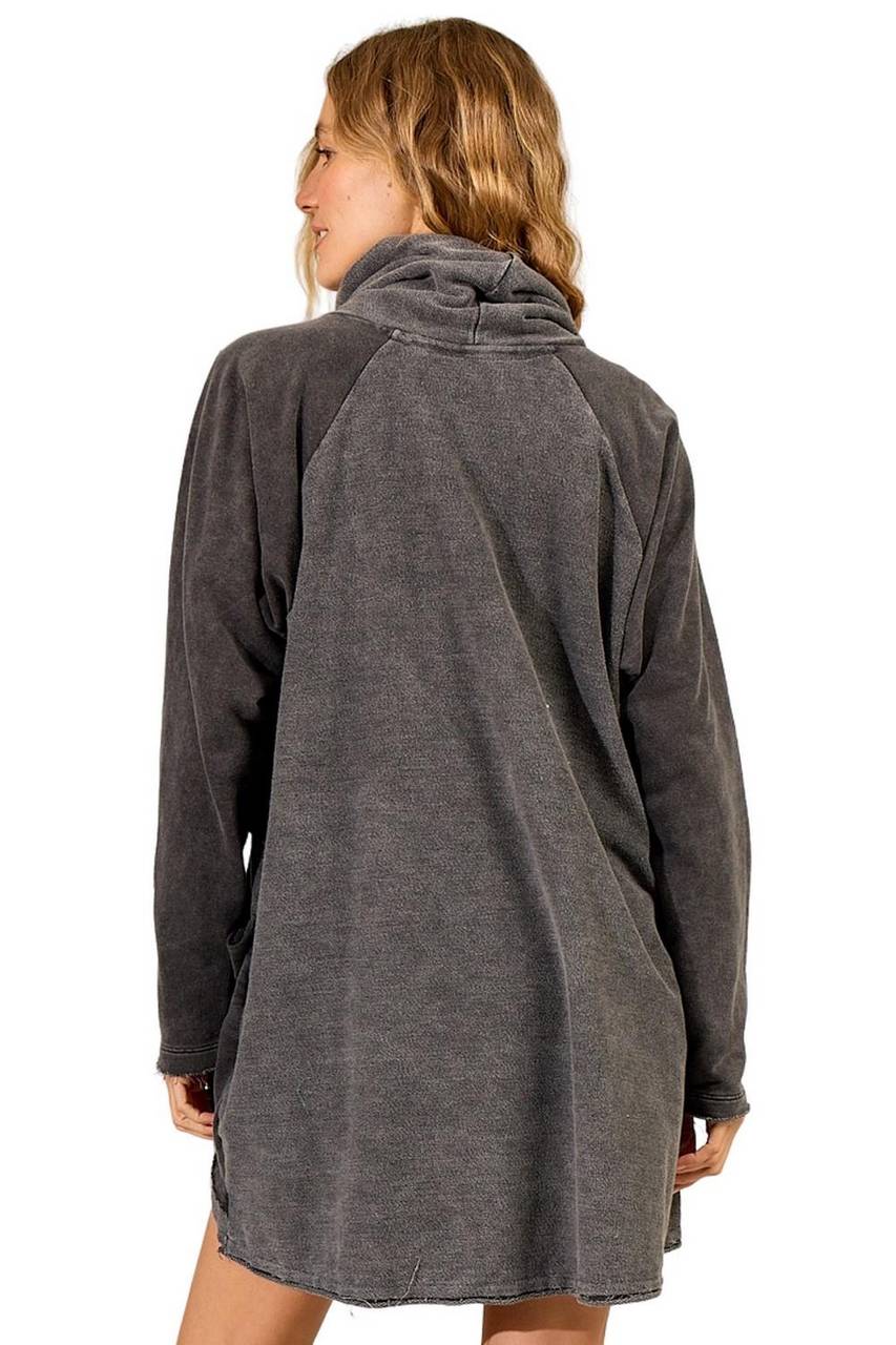 Yacamim B14 Graphite Long High-Neck Oversized Blouse