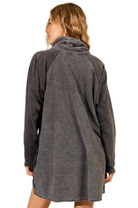 Yacamim B14 Graphite Long High-Neck Oversized Blouse
