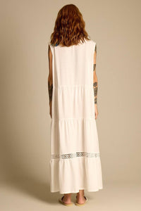 Yacamim Women's White Sleeveless Linen Midi Dress D4