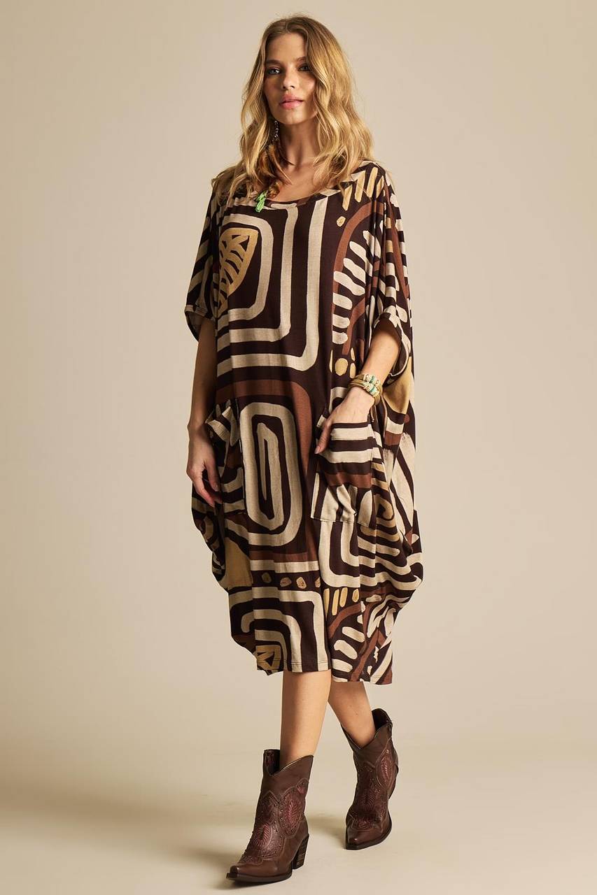Brown Printed Yacamim Sweatshirt with Front Pocket B16
