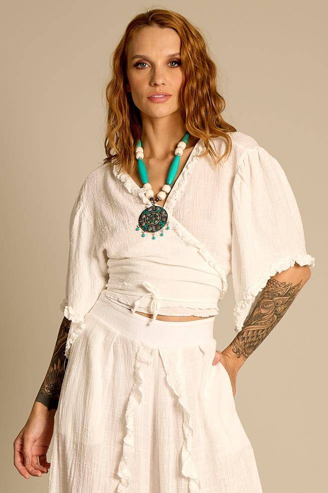 Yacamim White Ruffled Wrap Cropped A30