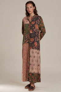 Chemise Longo Com Veludo E Viscolinho Marrom Patchwork Yacamim P9